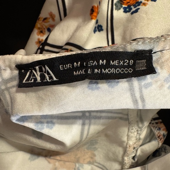 Zara Womens Floral Midi Dress M White Ruffle Collar Cottagecore Boho Peasant - Picture 8 of 10